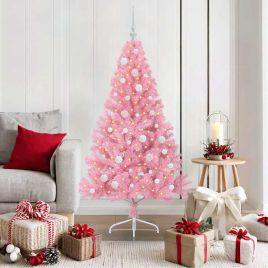 EMBERI Artificial Pre-lit Christmas Tree with 150 LEDs Pink 150 cm PVC