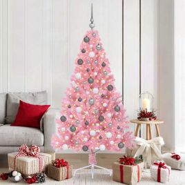 EMBERI Artificial Pre-lit Christmas Tree with 300 LEDs Pink 180 cm PVC