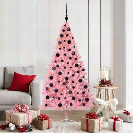 EMBERI Artificial Pre-lit Christmas Tree with 300 LEDs Pink 180 cm PVC