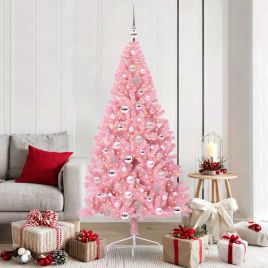 EMBERI Artificial Pre-lit Christmas Tree with 300 LEDs Pink 180 cm PVC