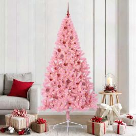 EMBERI Artificial Pre-lit Christmas Tree with 300 LEDs Pink 210 cm PVC