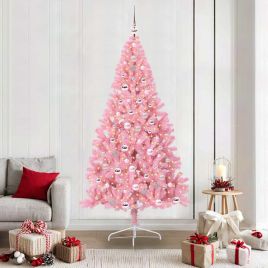 EMBERI Artificial Pre-lit Christmas Tree with 300 LEDs Pink 210 cm PVC