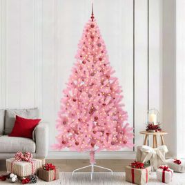 BRIWIN Artificial Pre-lit Christmas Tree with 300 LEDs Pink 240 cm PVC