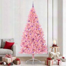 BRIWIN Artificial Pre-lit Christmas Tree with 300 LEDs Pink 240 cm PVC