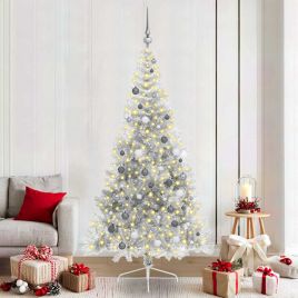COZZIE Artificial Pre-lit Christmas Tree Silver 210 cm PET