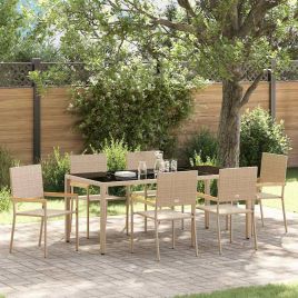 VERCOVE Garden Dining Set 7 pcs Poly Rattan - Beige