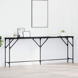Console Table Black Oak 200x29x75 cm Engineered Wood