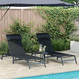 SIMVALE Sunloungers 2-person 3 pcs and Anthracite Steel - Black