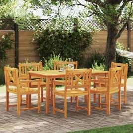 VOBURY Garden Dining Set 7 pcs Solid Acacia Wood - Brown