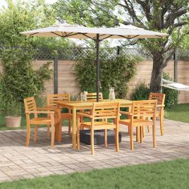 VOBURY Garden Dining Set 7 pcs Solid Acacia Wood - Brown