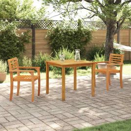 VOBURY Garden Dining Set 3 pcs Solid Acacia Wood - Brown