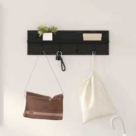 Wall-Mounted Coat Rack with Shelf Black oak 60 x 10.5 x 18 cm