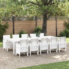 ORHEAT Garden Dining Set 11 pcs and Taupe Synthetic Rattan - White