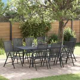 ENLBRO Garden Dining Set Folding 9 pcs Anthracite Steel