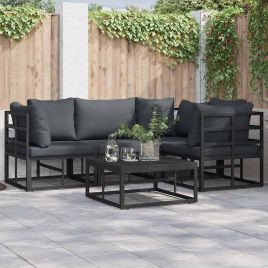 PRCOVE Garden Sofa Set with Cushion 4 pcs Aluminium - Black