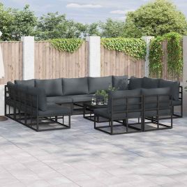 LAERIDG Garden Sofa Set with Cushion 11 pcs Aluminium - Black