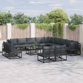 LAERIDG Garden Sofa Set with Cushion 13 pcs Aluminium - Black
