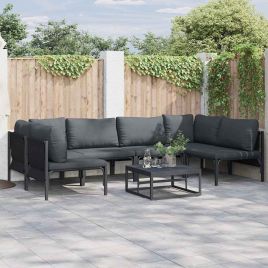 WAVUE Garden Sofa Set with Cushion 7 pcs Steel - Black