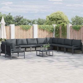 WAVUE Garden Sofa Set with Cushion 10 pcs Steel - Black