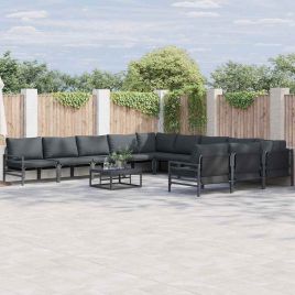 WAVUE Garden Sofa Set with Cushion 11 pcs Steel - Black