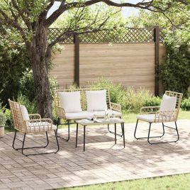WAVUE Garden Furniture Set 4 pcs and Anthracite Poly Rattan - Black
