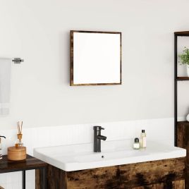 LED Bathroom Mirror Smoked Oak 40x8.5x37 cm Engineered Wood