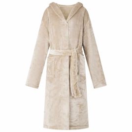 OLHCOVE Bathrobe Hoodie M Flannel - Beige