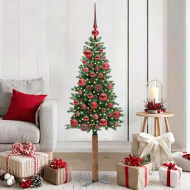 EMBERLY Slim Christmas Tree Green 150 cm PVC and Solid Pine wood