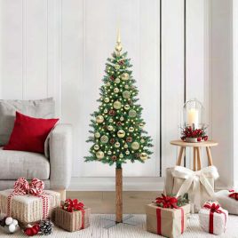 EMBERLY Slim Christmas Tree Green 150 cm PVC and Solid Pine wood