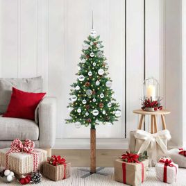 EMBERLY Slim Christmas Tree Green 150 cm PVC and Solid Pine wood