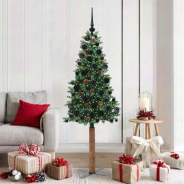 EMBERLY Slim Christmas Tree Green 180 cm PVC and Solid Pine wood