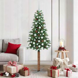 EMBERLY Slim Christmas Tree Green 180 cm PVC and Solid Pine wood