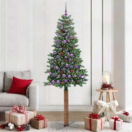 EMBERLY Slim Christmas Tree Green 210 cm PVC and Solid Pine wood