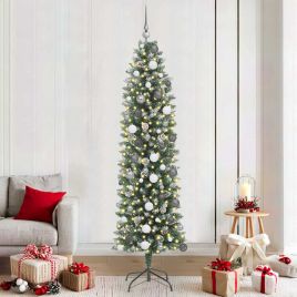 COSMER Artificial Slim Christmas Tree with 300 LEDs Green 210 cm