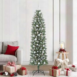 COSMER Artificial Slim Christmas Tree Green and white 210 cm