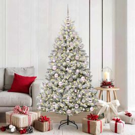 BRILCA Artificial Christmas Tree Green and White 180 cm PVC and Metal