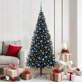CINDOR Christmas Tree with 300 LEDs with Stand Black 180 cm PVC