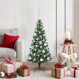 CHERLI Artificial Pre-lit Christmas Tree Green 120 cm PVC and Metal