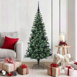 CHERLI Artificial Pre-lit Christmas Tree Green 150 cm PVC and Metal