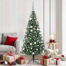 CHERLI Artificial Pre-lit Christmas Tree Green 180 cm PVC and Metal