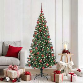 CHERLI Artificial Pre-lit Christmas Tree Green 180 cm PVC and Metal