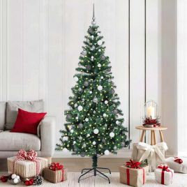 CHERLI Artificial Pre-lit Christmas Tree Green 210 cm PVC and Metal