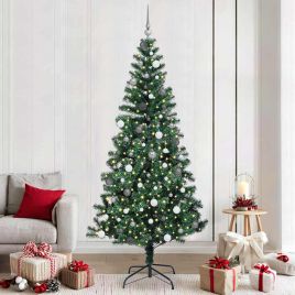CHERLI Artificial Pre-lit Christmas Tree Green 240 cm PVC and Metal