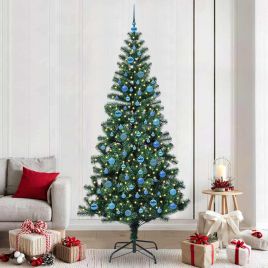 CHERLI Artificial Pre-lit Christmas Tree Green 240 cm PVC and Metal