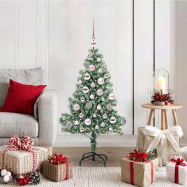 CHERLI Artificial Christmas Tree Snow Flocked with LED Light 120 cm