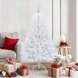 FROSTEL Artificial Hinged Christmas Tree White 150 cm PVC and Steel