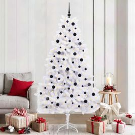 CUDWIN Artificial Hinged Christmas Tree White 210 cm PVC and Steel