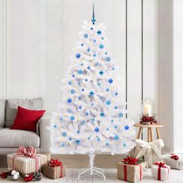 CUDWIN Artificial Hinged Christmas Tree White 210 cm PVC and Steel