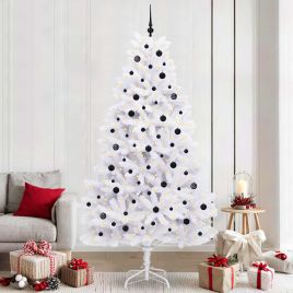 CUDWIN Artificial Hinged Christmas Tree White 240 cm PVC and Steel