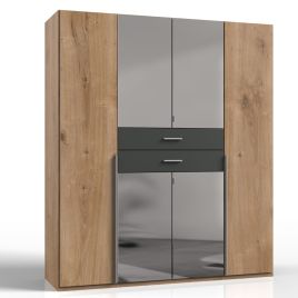 Wardrobe - DENMARK 6 Door Mirrored Wardrobe Finish Oak and Graphite 180cm
